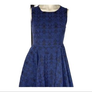 Kling Blue Jacquard Flare Lined Dress Sz Medium